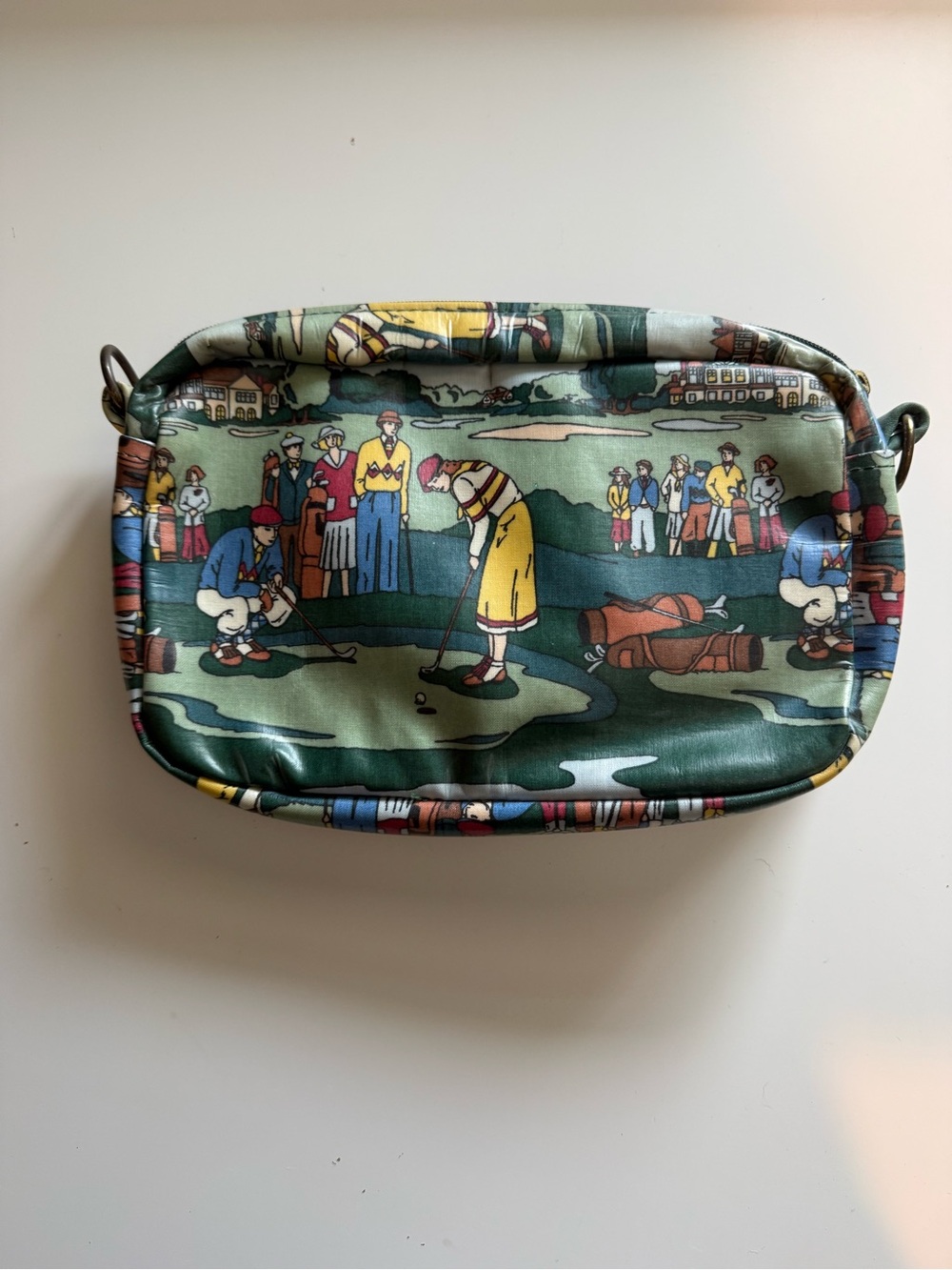 Green Illustrated Golf Print Cosmetic Pouch